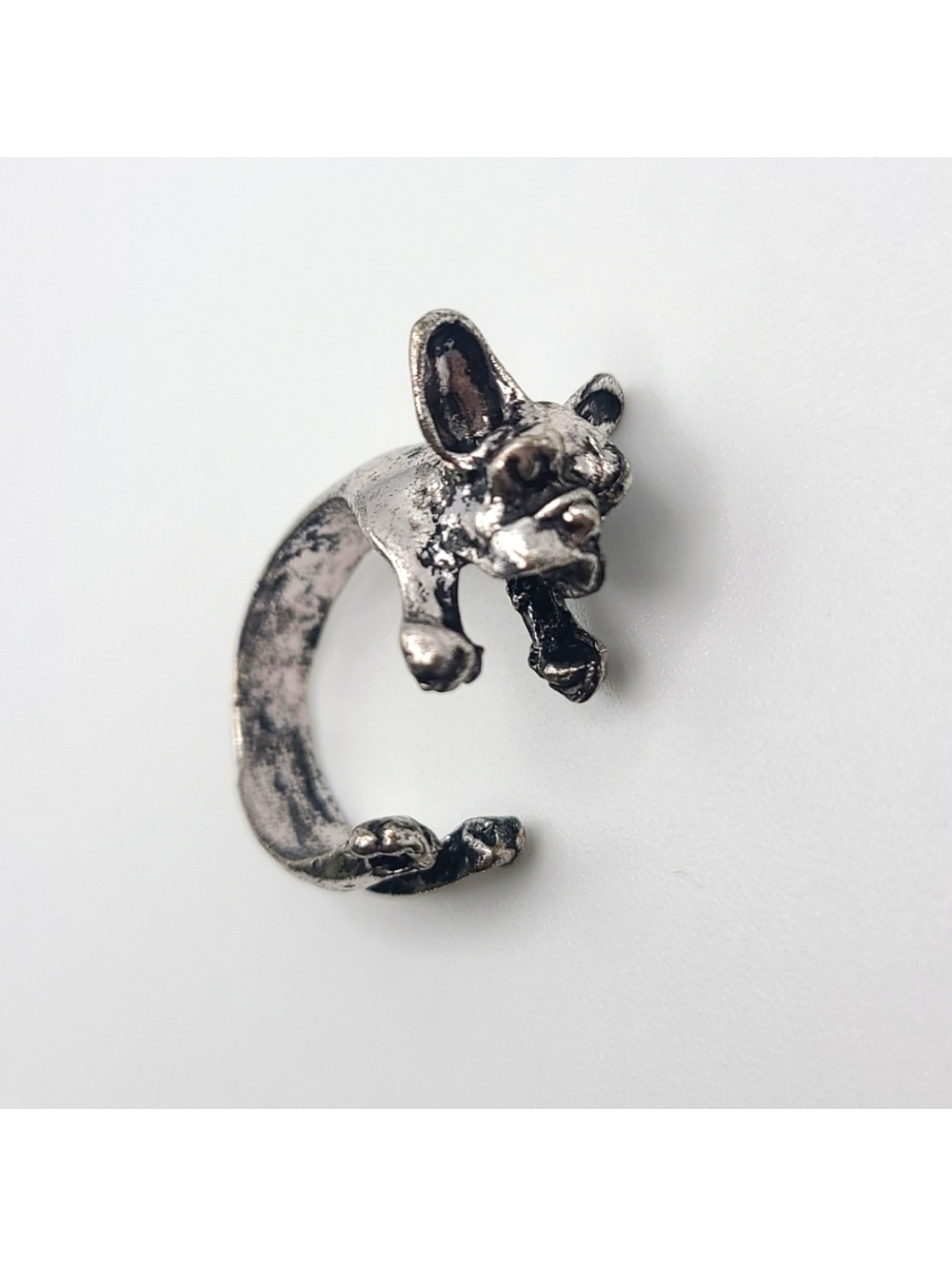 French Bulldog Ring – Silver Tone Sculpted Statement Band (NWOT)